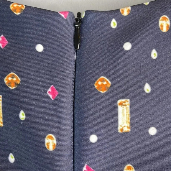 MARIO SERRANI Jewel Print Sleeveless Midi Dress Navy Blue Form Fitting Size 6 - Picture 6 of 11